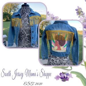 Hand Painted She Shines Bright Girl Size 10/12 Up-Cycled Denim Jacket (C202)